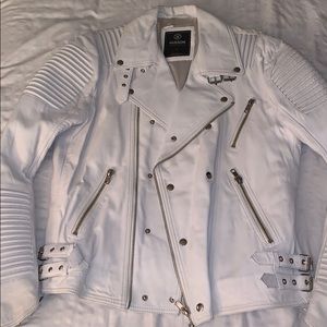 Used Hudson white leather motorcycle jacket